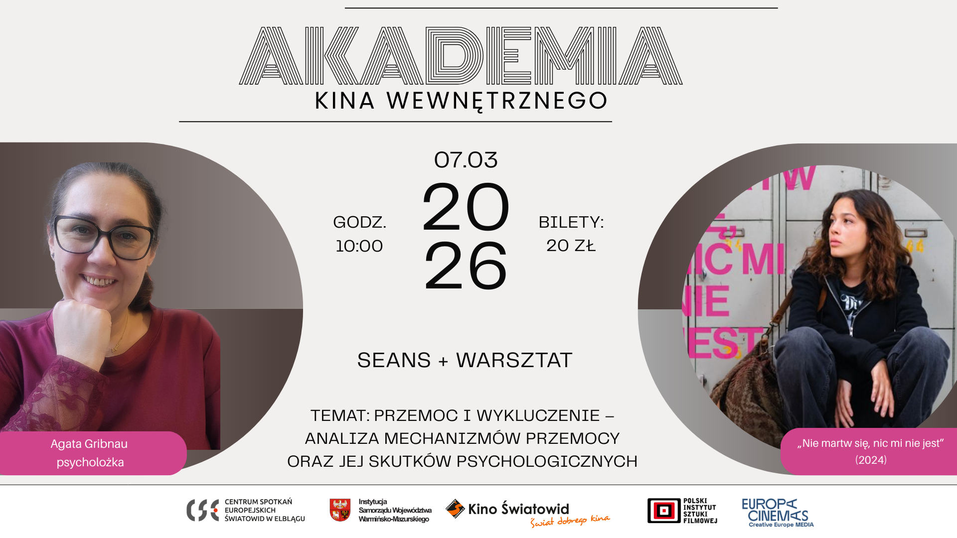 Akademia Kina Wewnętrznego 2026: marzec - Przemoc i wykluczenie, seans + warsztat